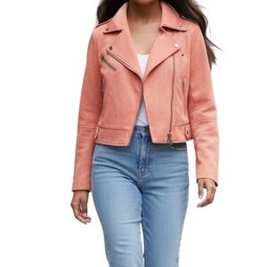 Madison Women’s Motorcycle Zippered Faux Suede Pocketed Notch Lapel Jacket Sz S